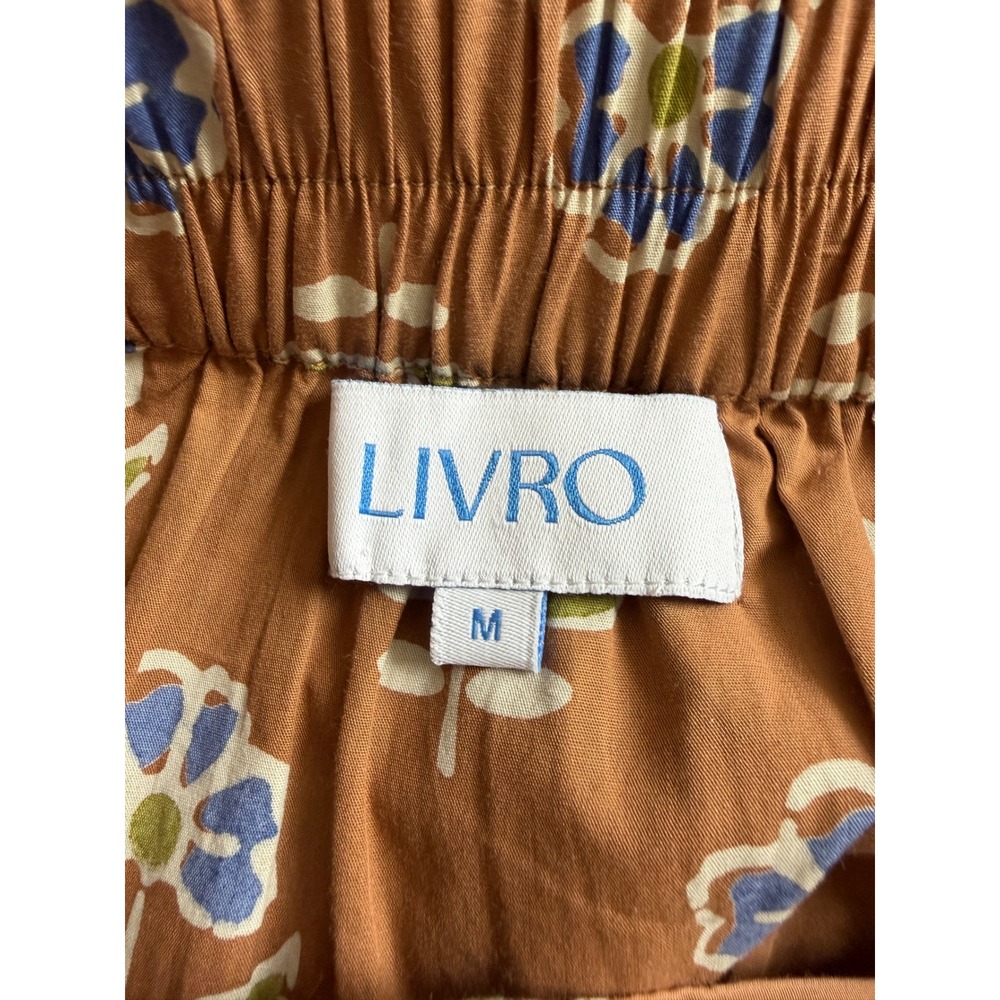 Livro Brown Floral Block Print Button Down Shirt Cotton Band Collar and Skirt - Picture 7 of 15